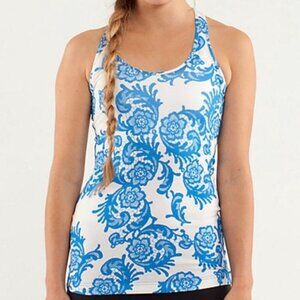 Lululemon Free To Be Tank Top Laceoflage Polar Cream Beaming Blue Paisley Size 2